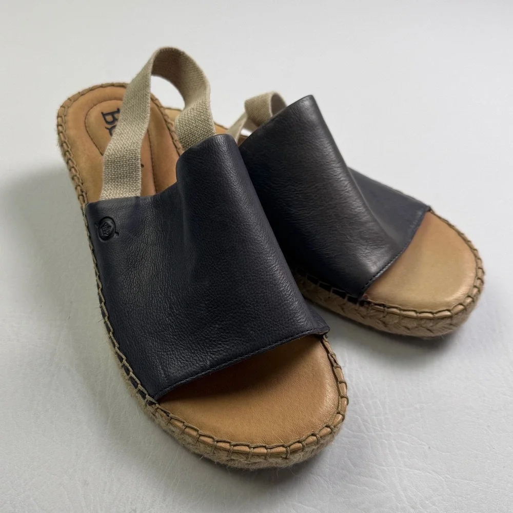Born Drilles Navy Blue Leather Espadrille Slingback Sandals Womens 9M BR0005434